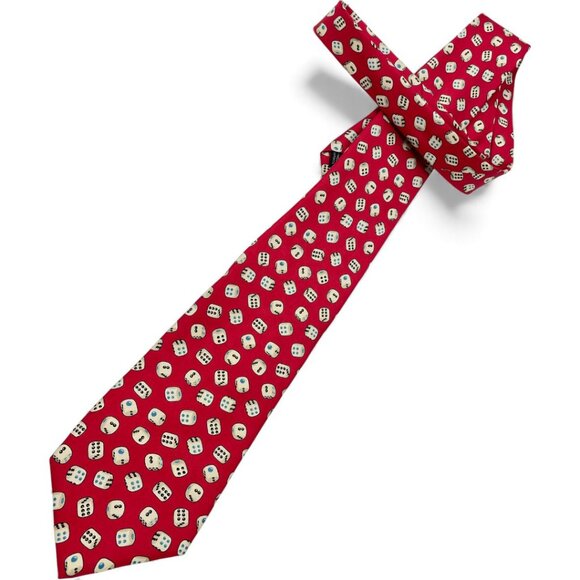 Gucci Silk Tie Italy Made Vintage Dice Gambler Print Red White - Picture 2 of 7